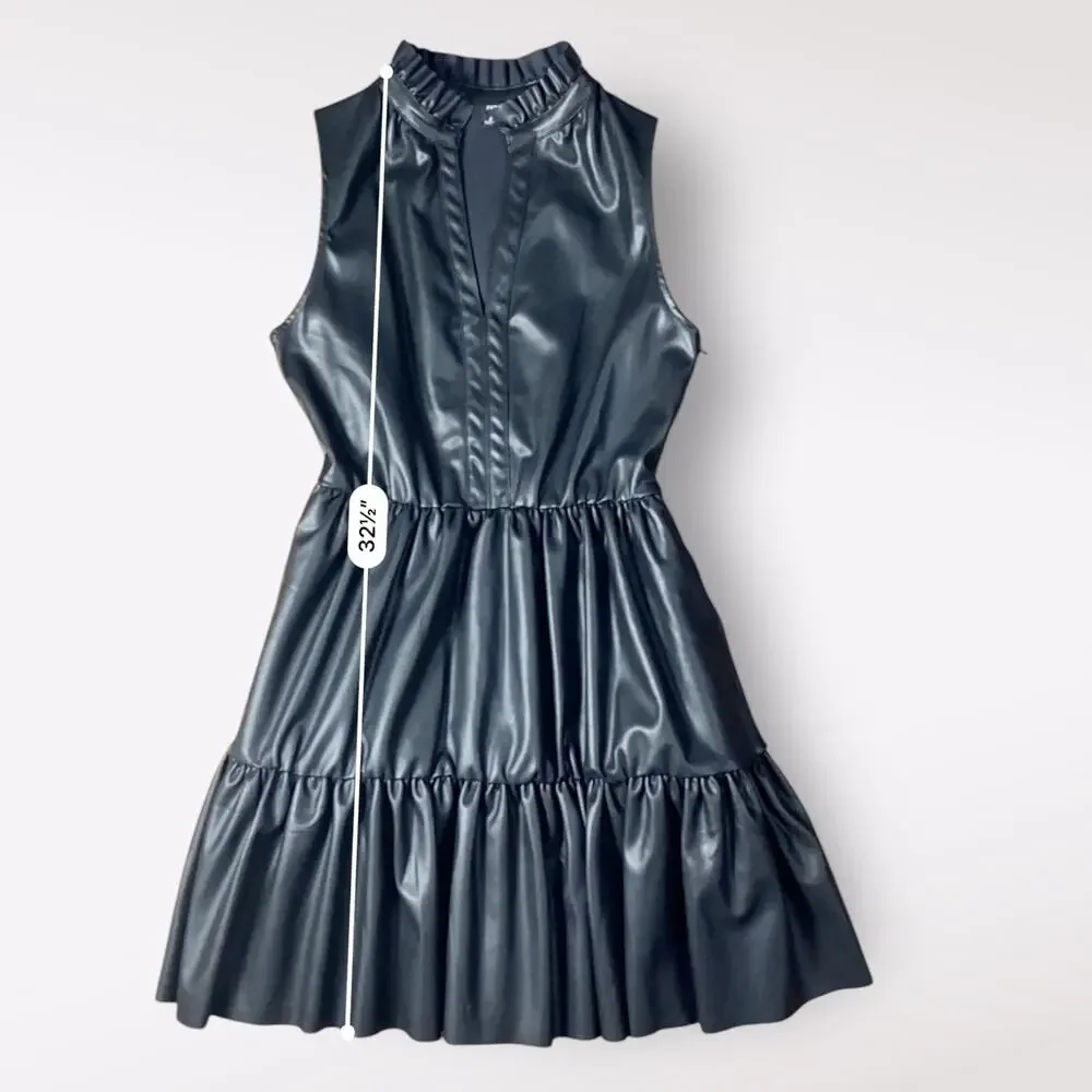 Fate Black Faux Leather Ruffled Tiered Mini Dress Size‎ S Moto Boho Goth